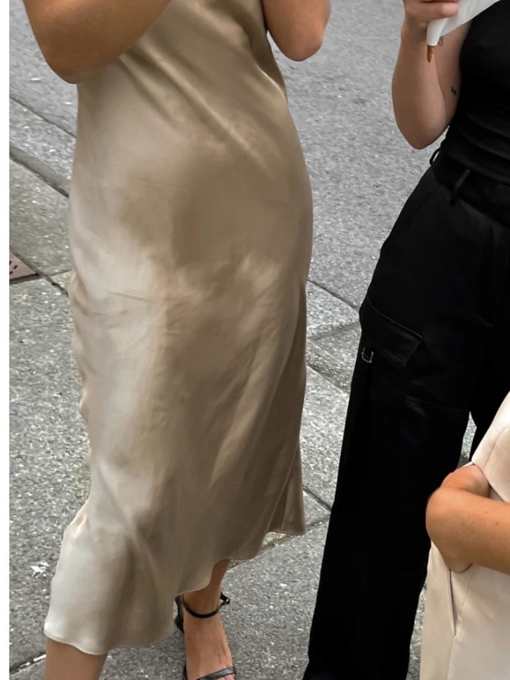 OAK + FORT Champagne Satin Midi Slip Skirt